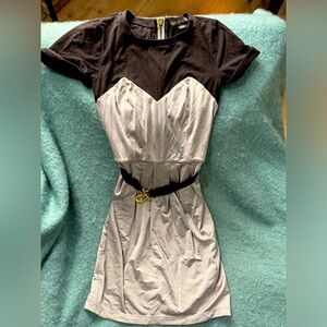AX / Armani Exchange XS belted Silver Dress / Great Condition and rolled sleeves